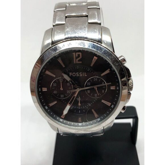 FOSSIL FS4736 Men's Stainless Steel Analog Black Dial Quartz Wrist Watch KG240 - Picture 1 of 12